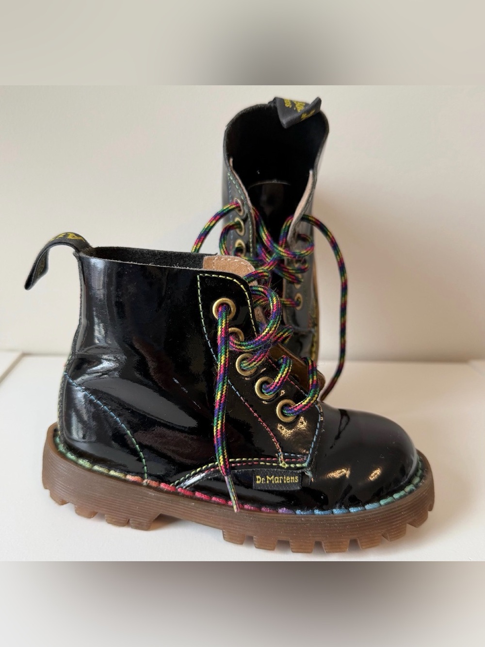 Vintage Rainbow Stitch Patent Leather Dr Martens Size 7